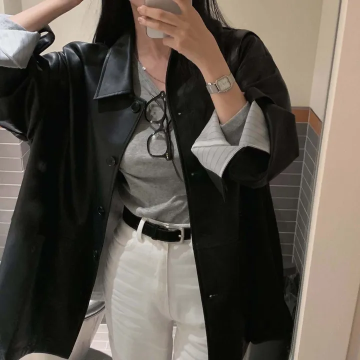 [힙덮는기장감~/블랙 당일출고🎉] 자체제작 #크치Made 오디너리 롤업 오버핏 하프 레더자켓 - jk 상세 이미지 41