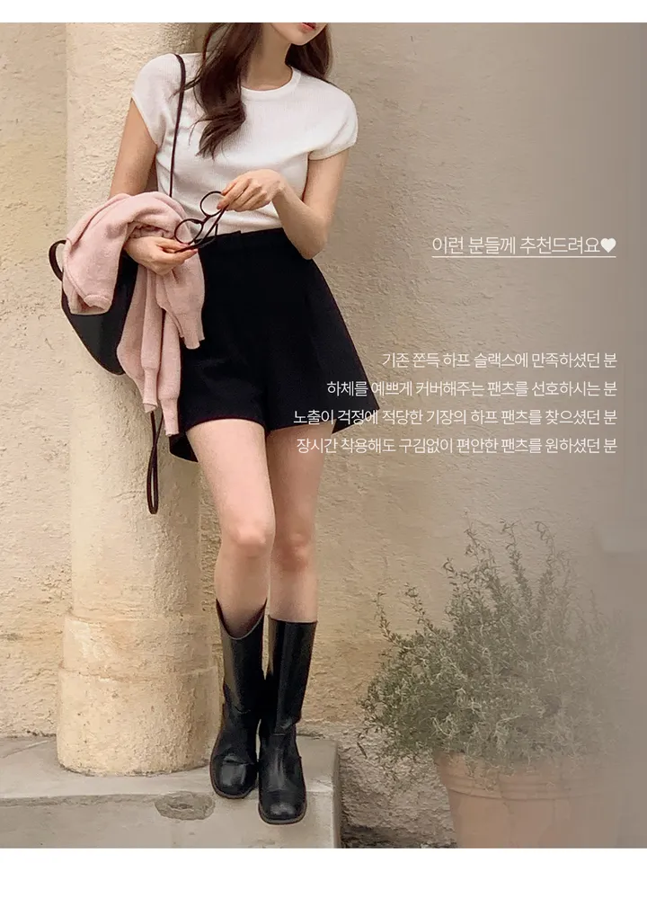 [여름🌿][1만장돌파/XS-XL/반품률ZERO🖤][자체제작] 라이프 쫀득 원핀턱 하프 슬랙스 상세 이미지 22