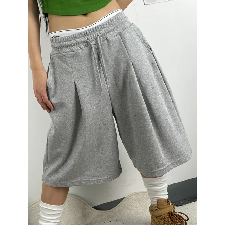 [UNISEX/기획특가/소장추천!/3size!]사이드 폴드 핀턱 포인트 루즈 와이드 벌룬 버뮤다 하프 트레이닝 팬츠(2color) 상세 이미지 31