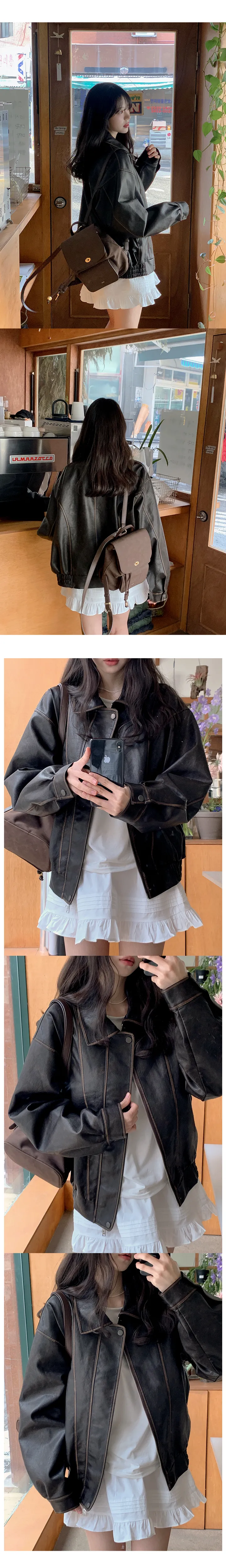[베스트 재입고]스프링 빈티지 절개 레더 오버핏 자켓 (2color) 상세 이미지 6