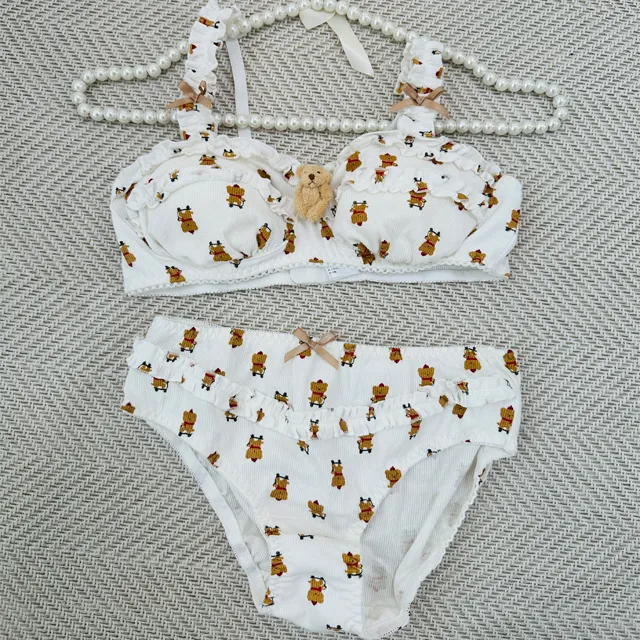 완전귀여워! 브라 팬티 세트 노와이어 브라 곰돌이 브라 곰돌이 팬티 학생 브라 귀여운 브라 - 에이블리 스토어