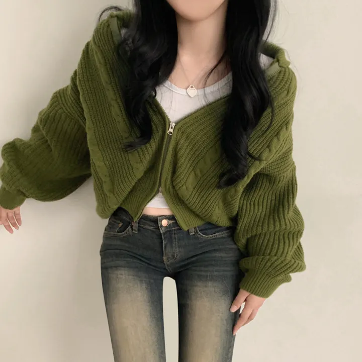 [가을꾸안꾸🍂!/아방핏] 투웨이 아방핏 가을무드 꽈배기 니트 크롭 집업 상세 이미지 5