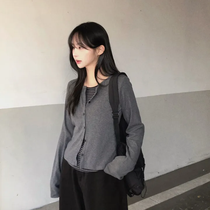[기간특가!일체형!후회없음🖤]단가라 스트라이프 레이어드 가디건 일체형 긴팔티 2color 상세 이미지 12