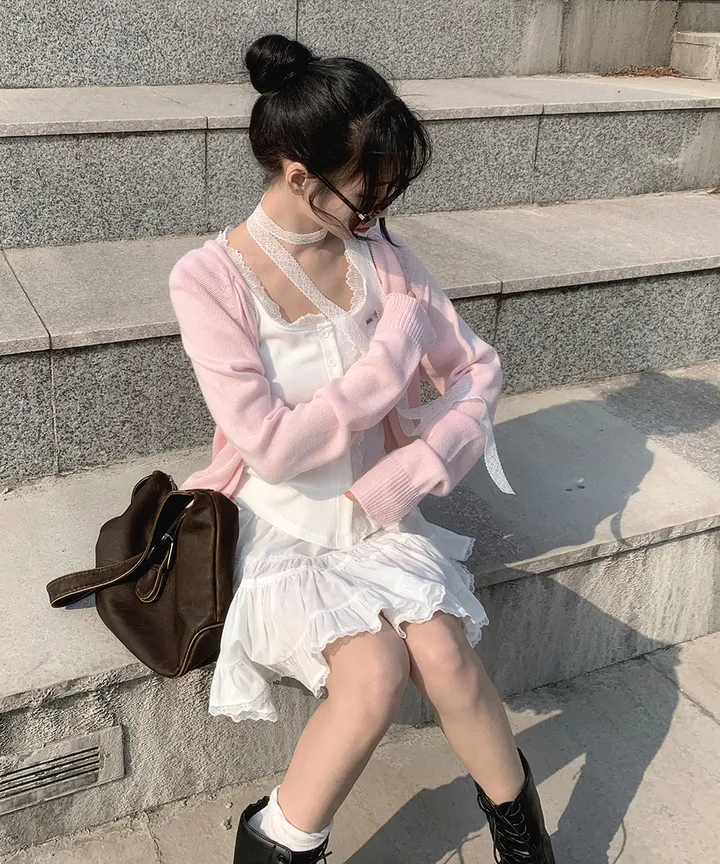 [데일리🫧벚꽃룩] 부코 펜던트 브이넥 니트 가디건 봄 가을 / 벚꽃룩 개강룩 데이트룩 여름가디건 여름니트 클래식블랑 상세 이미지 37