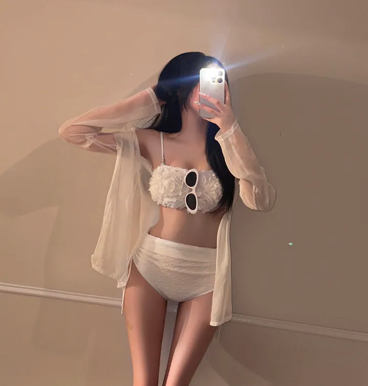 [최저가!!/리얼핏보장/셔츠set] 셔링 뱃살커버 하이웨스트 리본 커버업 웨딩 꽃 크롭 나시 탑 시스루 롱 셔츠 가디건 세트 3pcs 휴양지룩 비키니 모노키니 수영복 해외여행 상세 이미지 5