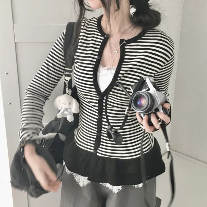 [하트단추🖤/스카시 펀칭] 말라핏 스트라이프 프릴 가디건 상세 이미지 11