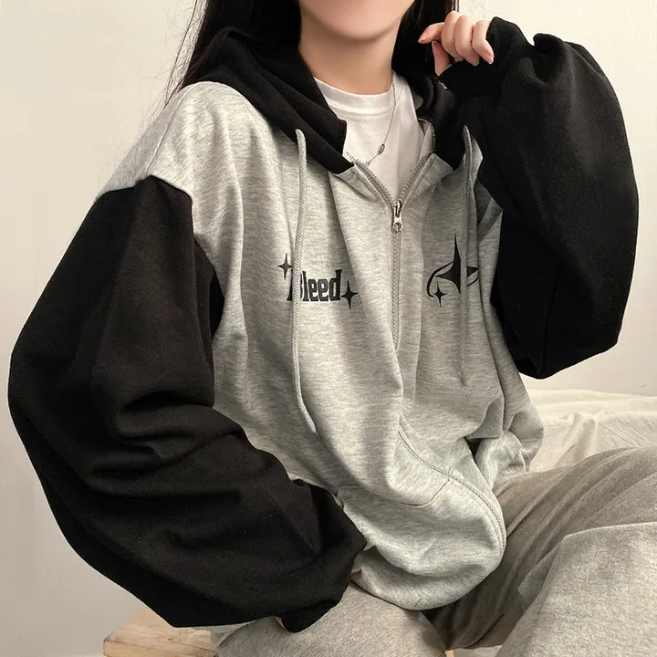 봄가을*[예쁜/스트릿!] 찰떡오버핏, 블리드 배색 투웨이 후드집업 3color 상세 이미지 22