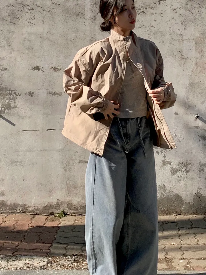 [트렌치 바람막이🤍/아우터맛집!] 트렌치바람막이 야상 하이넥 바람막이 숏트렌치 간절기아우터 데일리룩 숏야상 봄 자켓 오버핏자켓 상세 이미지 5