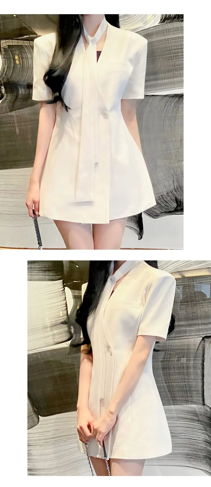 [하객룩👰🏻‍♀️/주문폭주/반팔ver] 하이퀄리티 타이 라인 반팔 하객 자켓 원피스 (3color) 상세 이미지 14