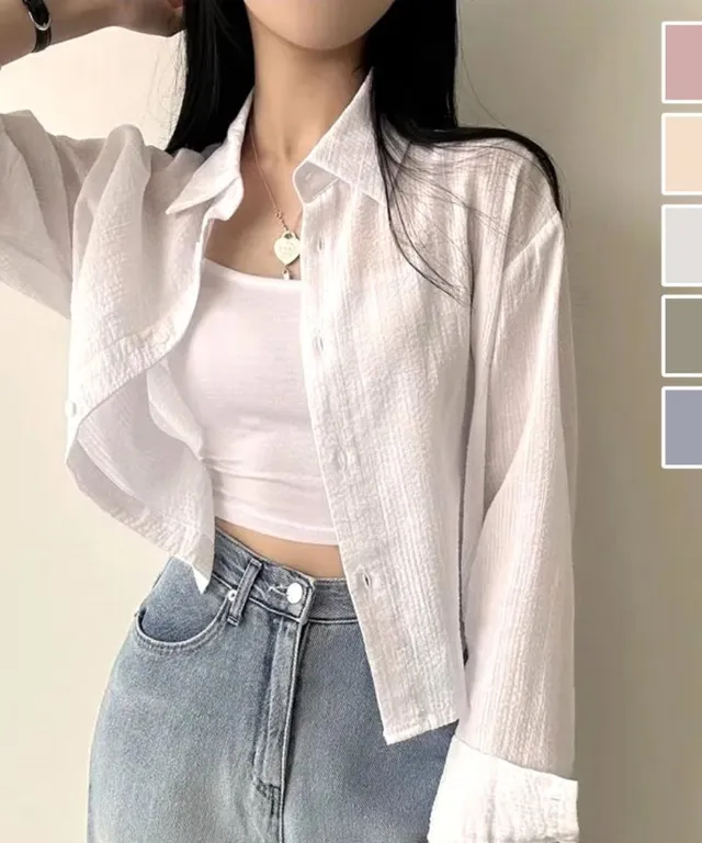 여름 여성 시원한 반크롭 아이스 긴팔 블라우스 셔츠