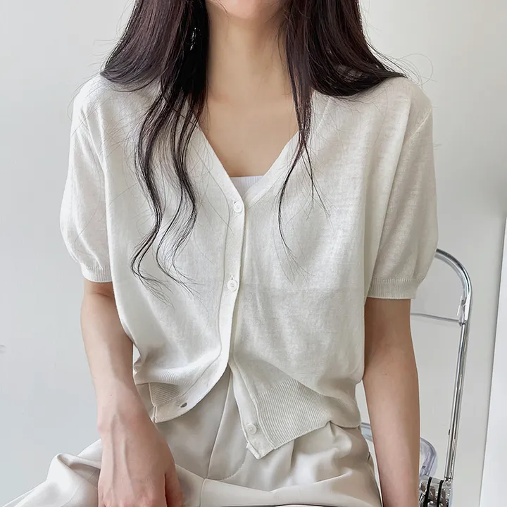 1+1할인!![고퀄뱀부소재!/기획특가] 설렘가득 봄여름가을내내 입기좋은 크롭 라운드넥 or 브이넥 반팔 린넨 반팔가디건 상세 이미지 17