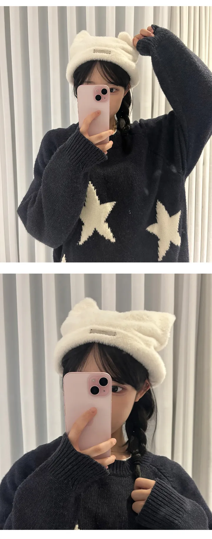 [최저가/고양이/당일🚀] 쫑긋 고양이 냥이 겨울 귀 비니 모자 고양이비니 곰돌이비니 방한 밍크 털모자 상세 이미지 12