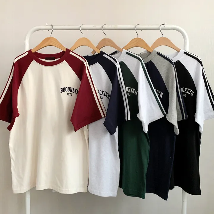 [예쁜/스포티!] 두줄 져지 배색 나그랑 브루클린 자수 데일리 반팔티T 5color 상세 이미지 31