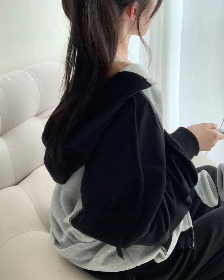 루즈오버핏! 투웨이 배색 레터링 후드집업 -2col 상세 이미지 15