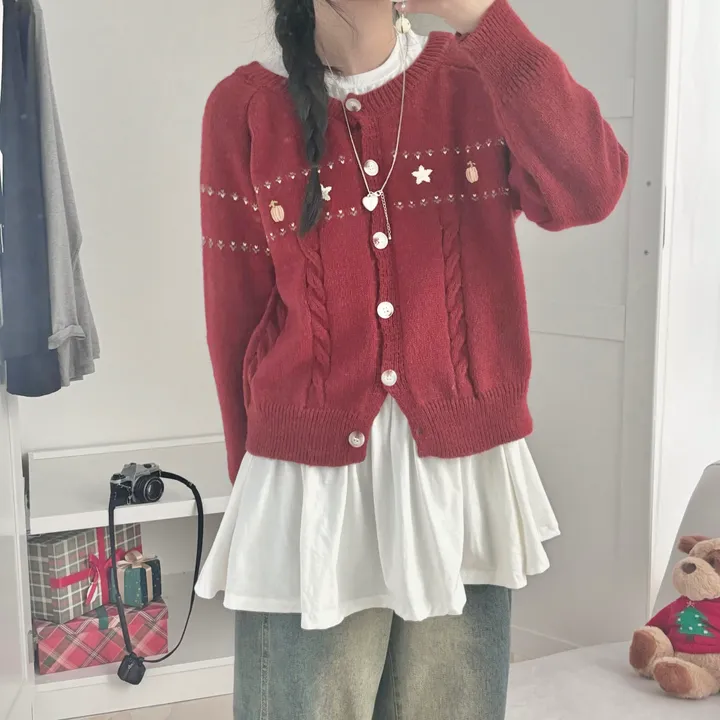 주문폭주🔥 [러블리~🧸/도토리🌰] 빈티지 자수 꽈배기 케이블 가디건 봄 가을 겨울 니트 상세 이미지 31