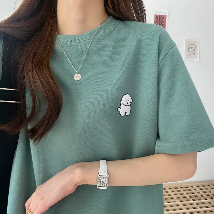 [묶음 할인/꾸안꾸] 귀여운 흰둥이 패치 반팔티 5color 상세 이미지 3