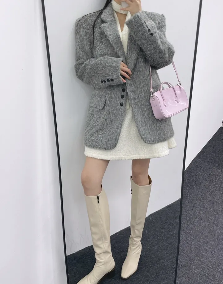 *부들소재* 모헤어 자켓 퍼자켓 겨울 코트 연말룩 하객룩 모헤어자켓 모헤어코트 퍼자켓 하프자켓 하프코트 울코트 루즈핏 오버핏 크리스마스 상세 이미지 37