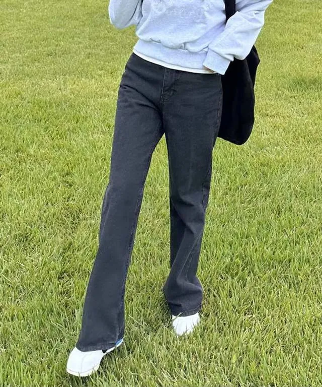 레직기 흑청 블랙 부츠컷 데님 팬츠 롱 와이드 청바지