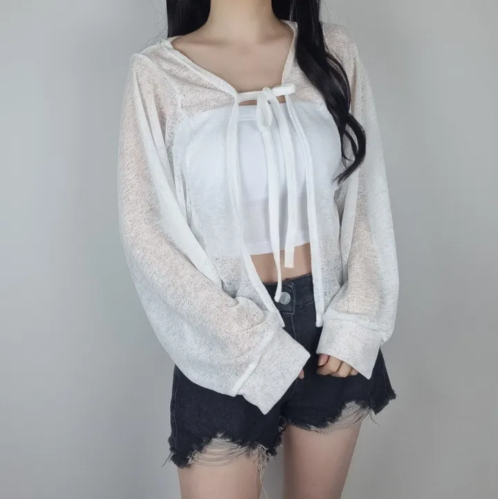 [최저가✨/핏보장] 국내제작 여름 살탐방지 팔뚝커버 리본 볼레로 시스루 여름 가디건 (3color) 상세 이미지 11