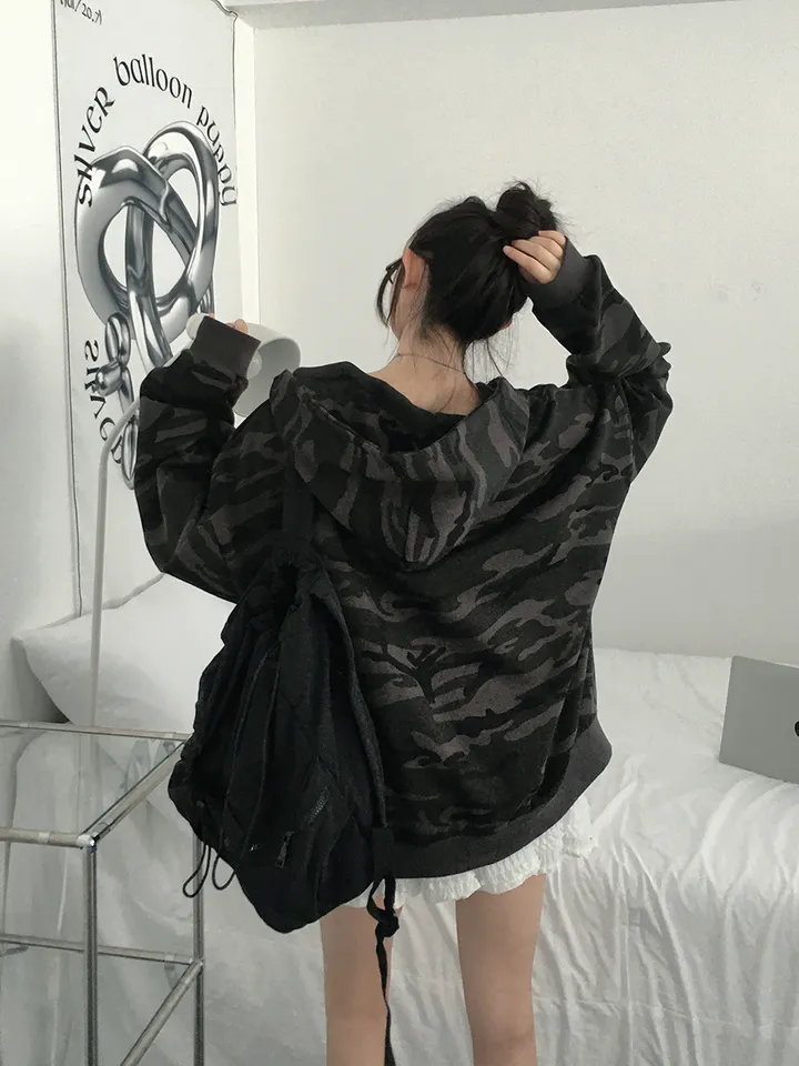 [핵오버핏🖤국내제작 *투웨이집업* 유니크 밀리터리 카모 오버핏 후드집업 남녀공용 커플템] 카모오버핏후드집업 상세 이미지 15