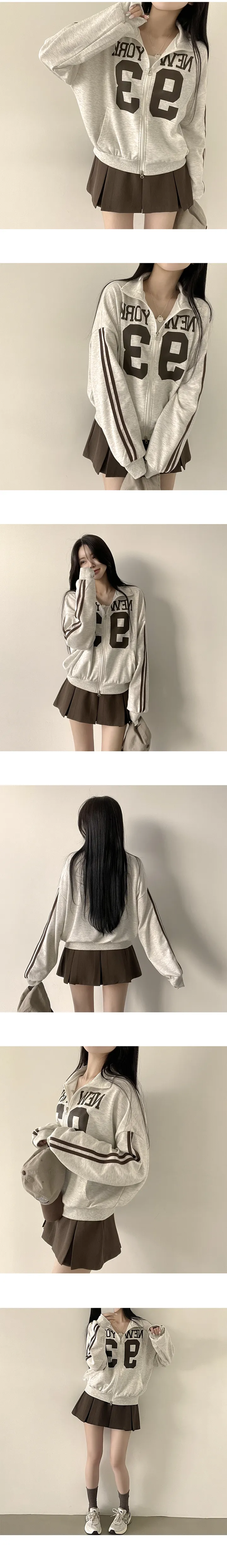 [투웨이/아방핏] 귀여움 보장! 뉴욕 레터링 하이넥 카라 루즈핏 투웨이 집업 (6color) 상세 이미지 2