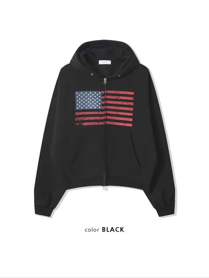 (기모ver) American flags cropped hooded zip-up [2color] 상세 이미지 22