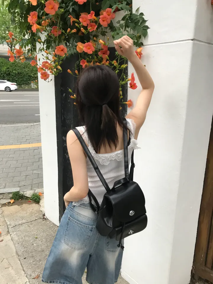 블랙 레더 미니 백팩 상세 이미지 16