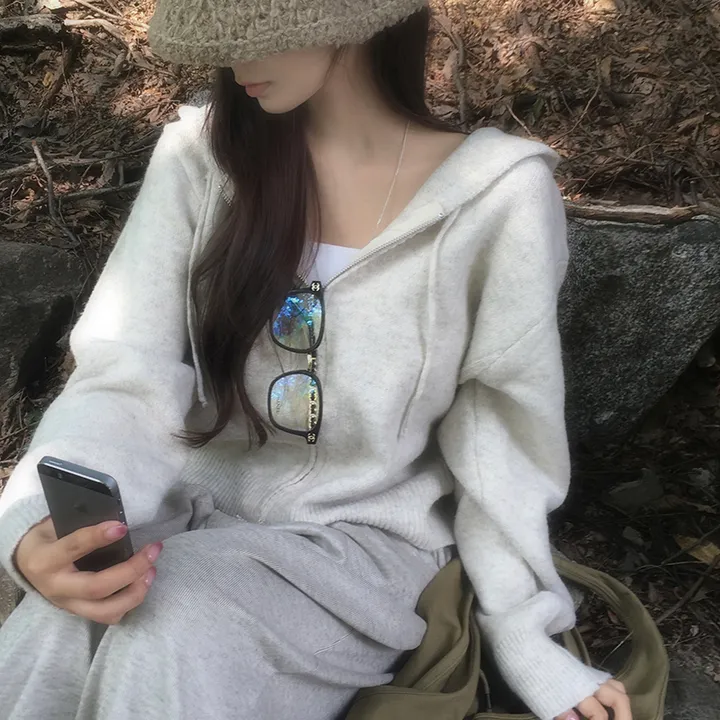 [데일리/기본필수!] 몬드 루즈핏 니트 후드집업 니트후드 니트집업 상세 이미지 7