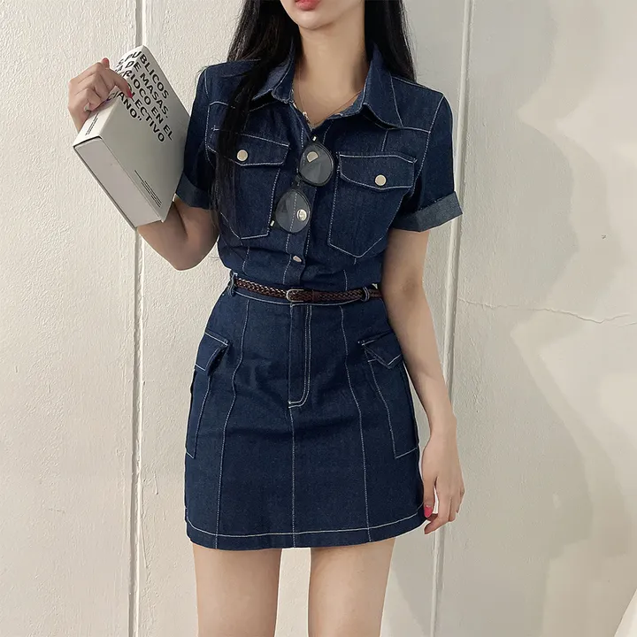 [남방+스커트 SET] 스킬 데님 반팔 남방 셔츠 + 데님 카고 스커트 투피스 세트 (단품or세트구매/2color) 상세 이미지 34