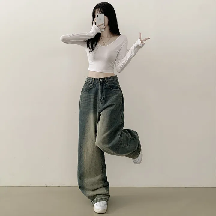 [색감깡패🖤] 사이드 핀턱 빈티지 워싱 하이웨스트 와이드 벌룬 데님팬츠 사계절 청바지 연청 진청 흑청 블랙 상세 이미지 8