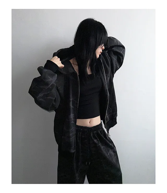 (Unisex) 사비 카모 절개 후드 집업 투웨이 집업 밀리터리 이중지 합포 트레이닝 상의 상세 이미지 7