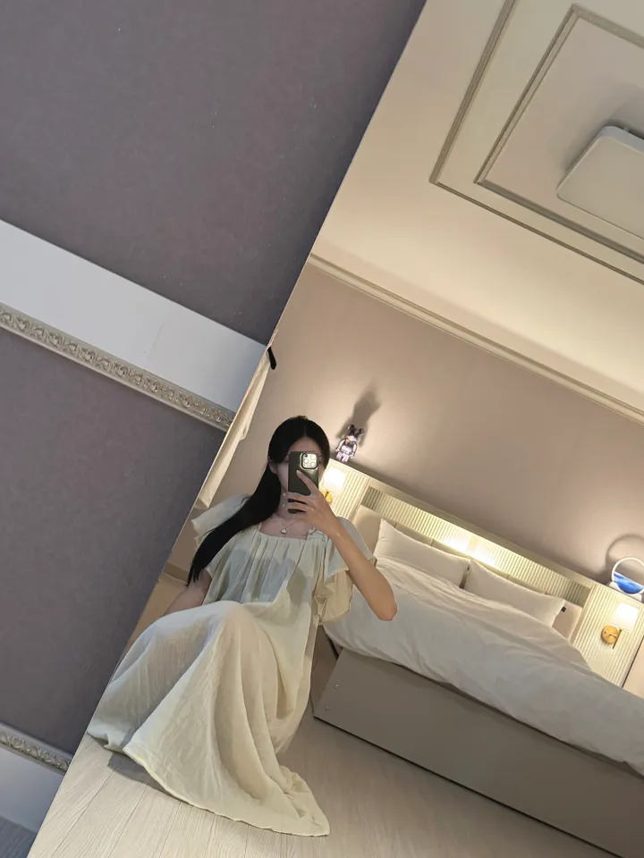 [임산부가능/여리여리핏] 쉬폰 깃털 롱 원피스 잠옷 홈웨어 파자마 상세 이미지 7