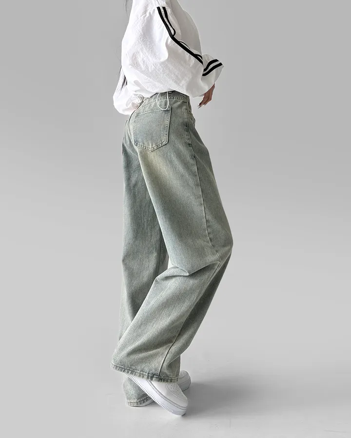 [3기장/~3XL] 스모크 워싱 와이드 정핏 일자 캐쥬얼 데일리 데님 팬츠 바지 상세 이미지 79