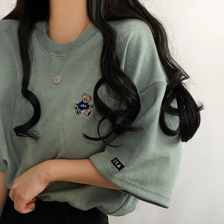 [예쁨/데일리] 베어 라벨 자수 오버핏 반팔티T 상세 이미지 9