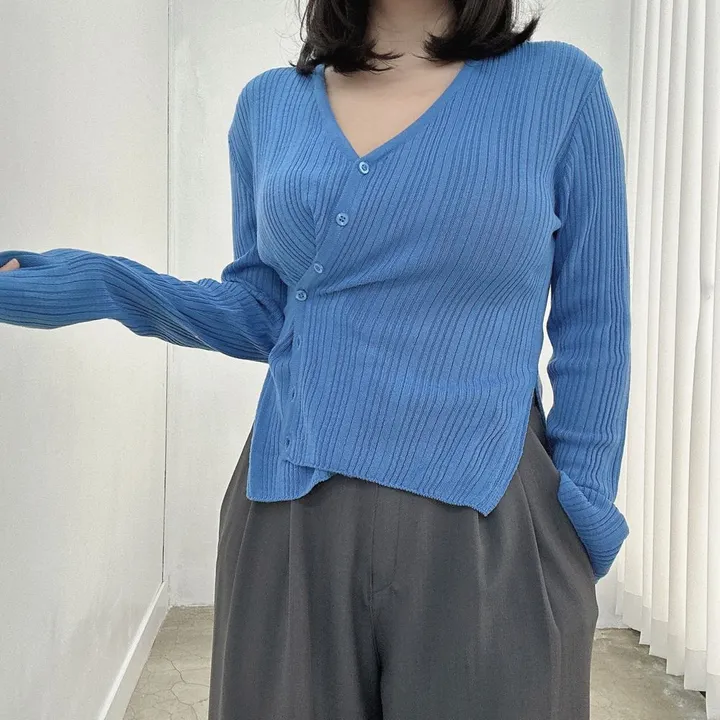 [빅사이즈/봄 필수템🌸] 반해 버튼 브이넥 골지 슬림 사선 가디건 상세 이미지 23