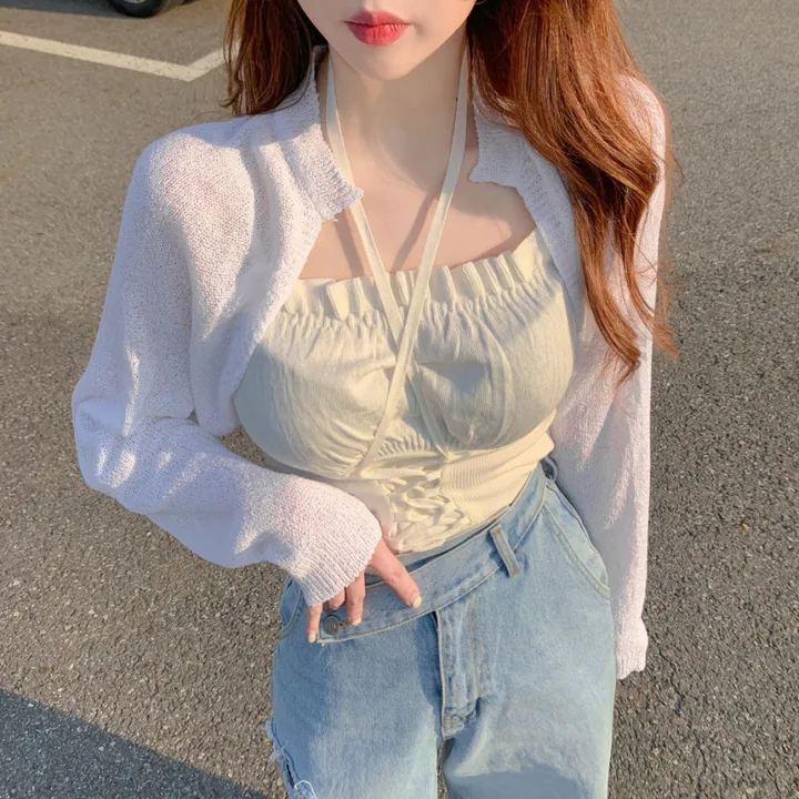 [극강여리🥺햇빛차단] 여리여리 여름 바캉스 부클 나시 크롭 니트 볼레로 가디건  커버업 5col 상세 이미지 35