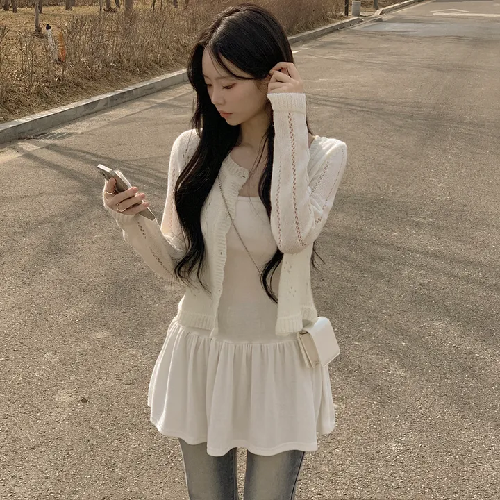 [벚꽃룩🌸/울함유] 펀칭 플라워 물결 크롭 니트 봄 딸기우유 여름가디건 상세 이미지 6