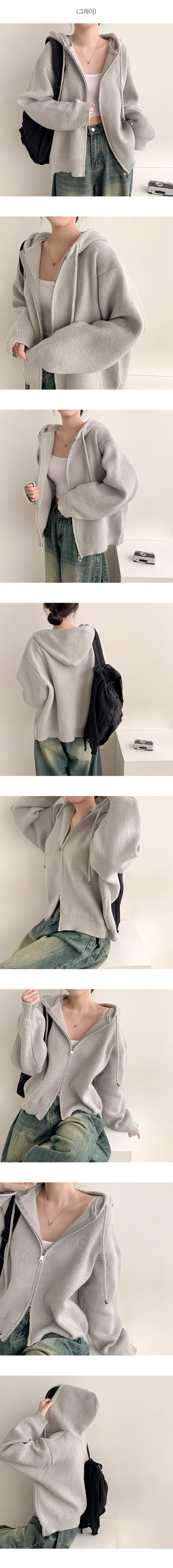 [봄아우터/고퀄리티] 호리 자수 투웨이 니트집업 오버핏 후드집업 니트가디건 (5color) 상세 이미지 6