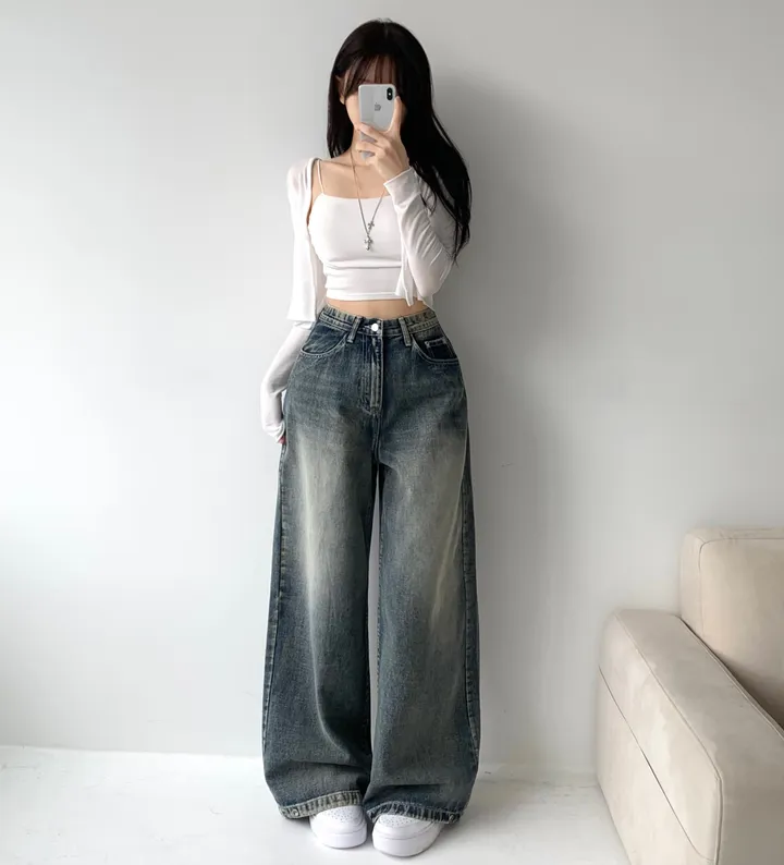 [모델소장🖤/기장선택/~XL] 페이블 3기장 힙 빈티지 워싱 하이웨스트 로우 밑단 스냅 조거 와이드 데님 팬츠 청바지 키작녀 키큰녀 남녀공용 사계절팬츠 빅사이즈 상세 이미지 20