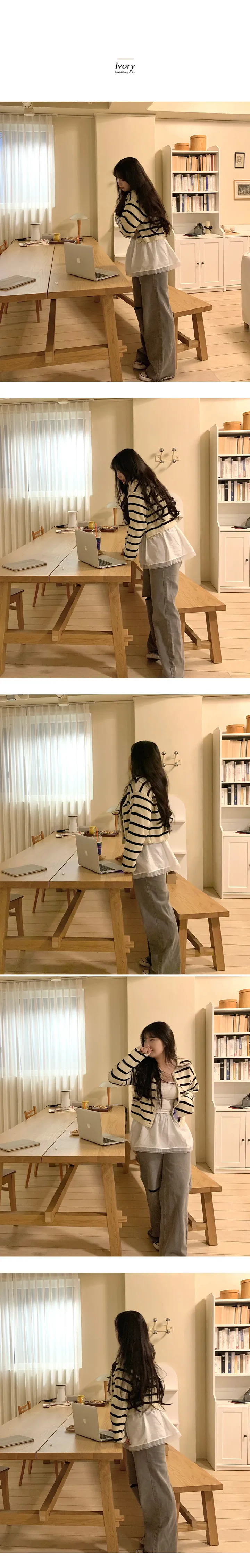 [6677/봄추천템!] 스트라이프 단가라 루즈핏 하찌 라운드 가디건 상세 이미지 7