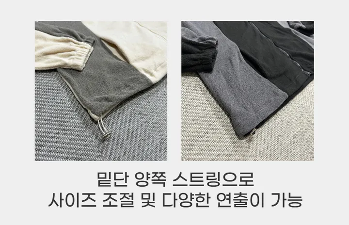 [기간세일]덤블 양털 경량 후리스 커브 배색 하이넥 빅사이즈 오버핏 스트링 후드 집업 자켓 점퍼 상세 이미지 40