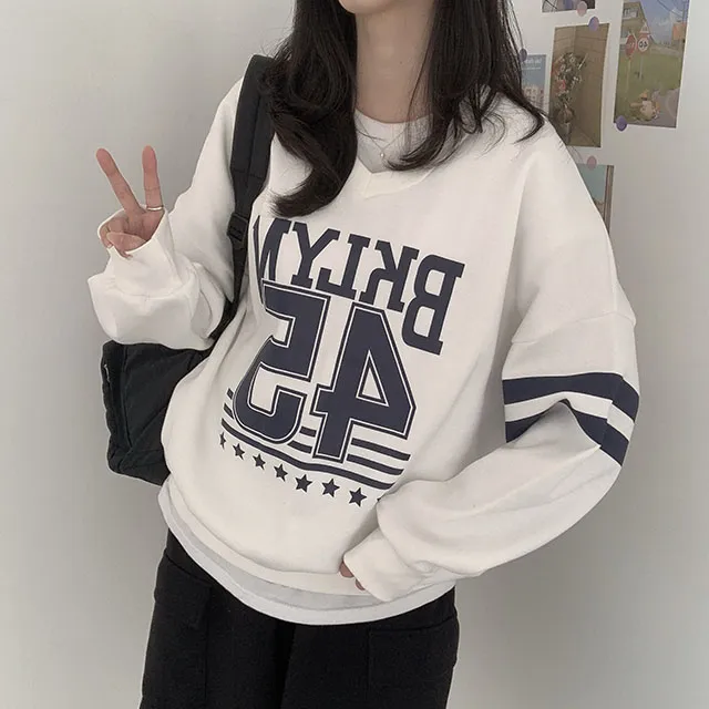 [핏이쁜/3컬러] 기모 브이넥 브루클린45 오버핏 맨투맨 상세 이미지 7