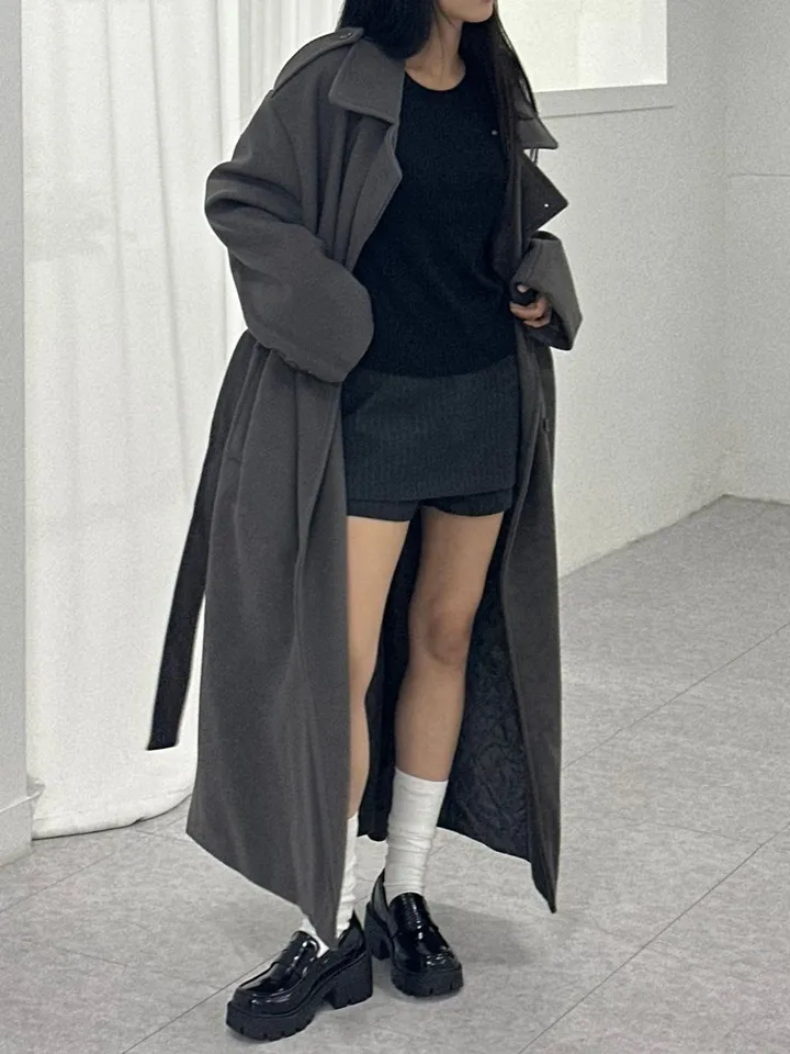 [Unisex] Mael maxi coat (3co) / 울 오버 루즈핏 누빔 안감 벨트 맥시 코트 상세 이미지 23