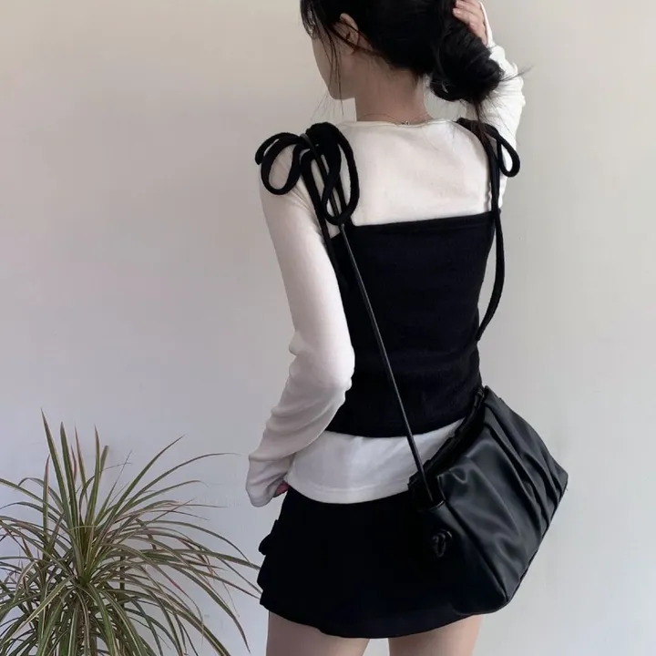 [2ps🎀/퀄리티보장] 레이어드 스트랩 리본 뷔스티에 기모 티셔츠 set 상세 이미지 10
