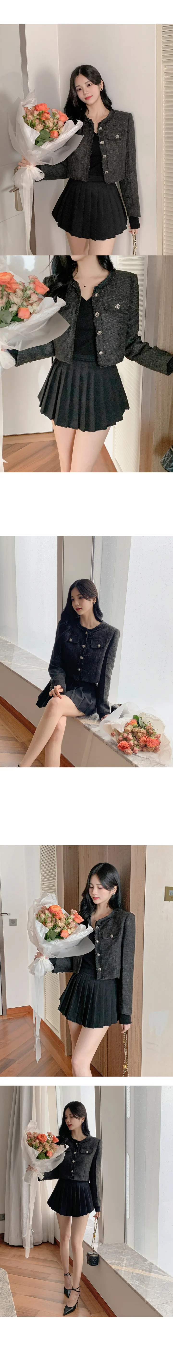 [갓성비❤️/화사한 봄 자켓으로 제격!] 매니아 노카라 컷팅 디테일 버튼 포켓 세미크롭 봄 트위드 자켓 상세 이미지 27