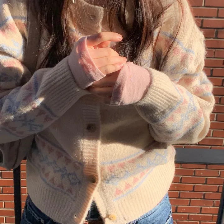 [연말룩❄부드러워요💭]키츠 윈터 노르딕 자가드 파스텔 루즈핏 니트 가디건 2color 상세 이미지 29