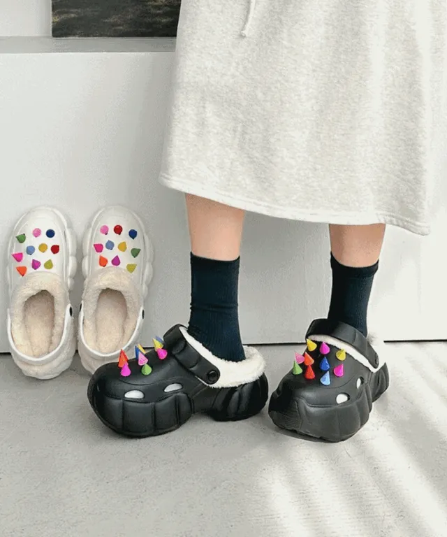 알록 털 크록 통굽 슬리퍼 6cm