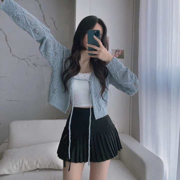[주문폭주🤍/그물템💕/끈제거가능!] 베일리 그물 니트 리본 가디건 상세 이미지 34