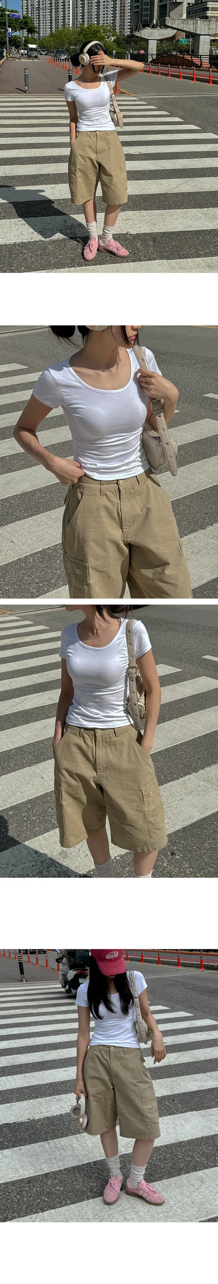 [고퀄/주문폭주] 헤밀 빈티지 카고 와이드 버뮤다 팬츠(베이지,블랙) 상세 이미지 8