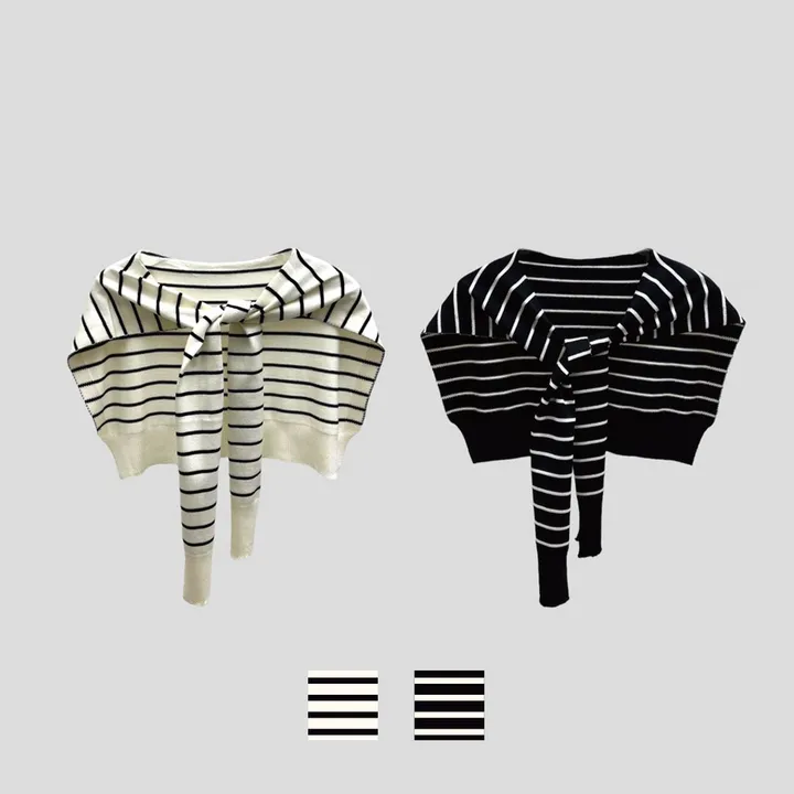 [1+1할인/퀄보장/⚡️오늘출발] 울 어깨숄 페이크 니트 가디건 무지 스트라이프 단가라 울 베이직 어깨니트 머플러 망토니트 상세 이미지 10